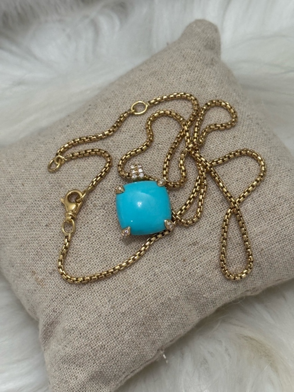 David Yurman 18K Yellow Gold Chatelaine Turquoise Diamond Pendant Necklace - Picture 2 of 11